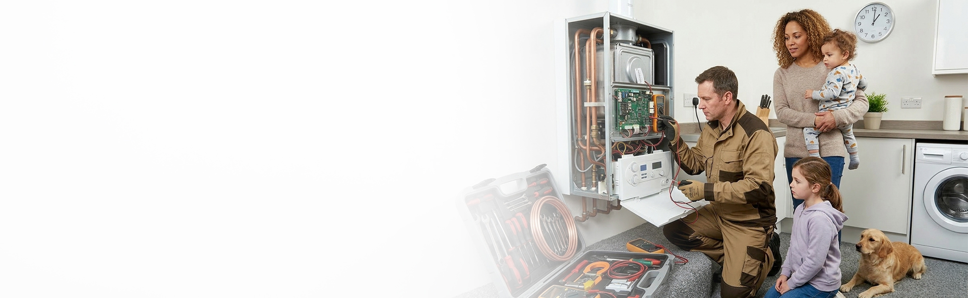 Technician inspecting a residential boiler in an Ontario home